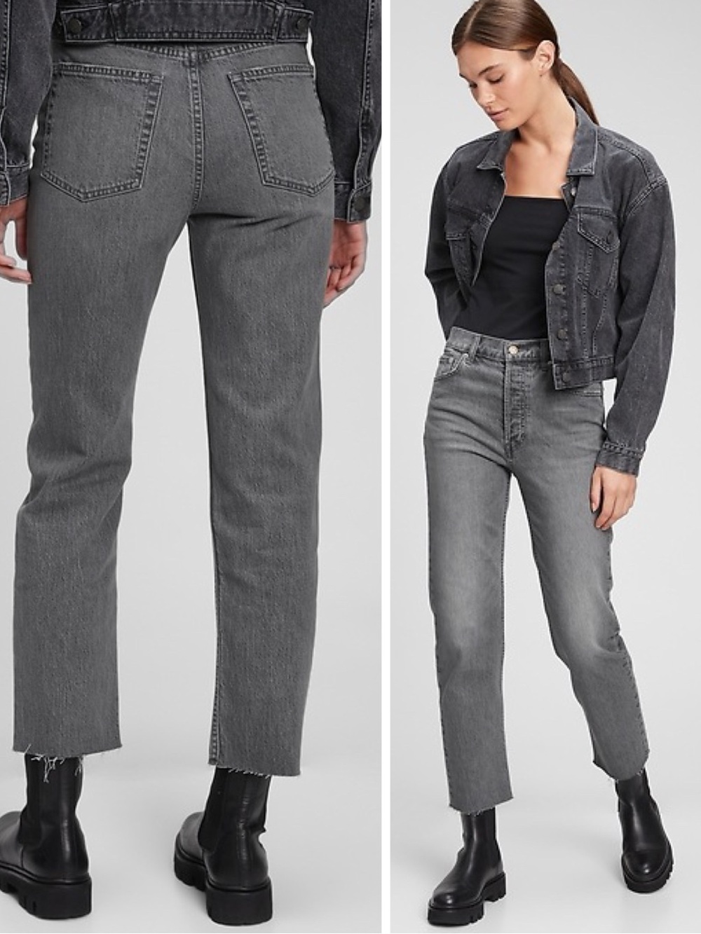 GAP Woman Charcoal Denim High Rise Straight Jeans US32 Classic Contemporary Chic